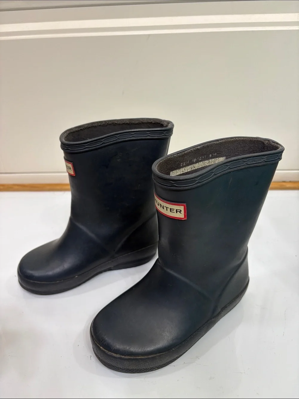 Hunter Kids Navy Blue Rain Boots with Red Logo Trim